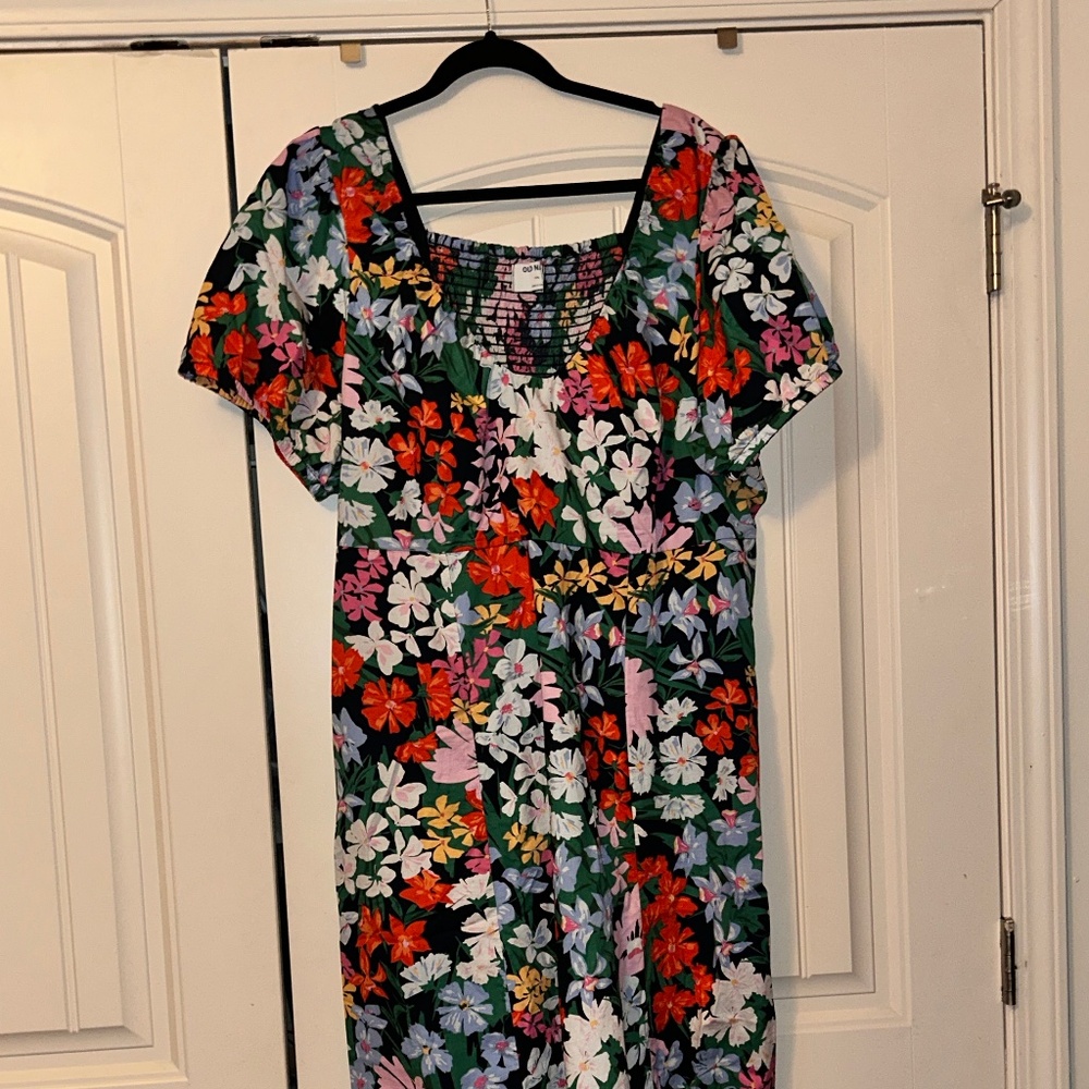 Puff-Sleeve Chambray Midi Dress